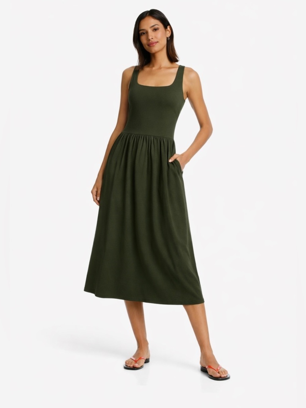 SPANX Dark Pine Mixed Media Midi Dress M NWT